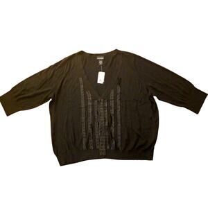 Lane Bryant 26/28 NWT Black soft pullover Top w beads accents. Artzy. Gothic Fun